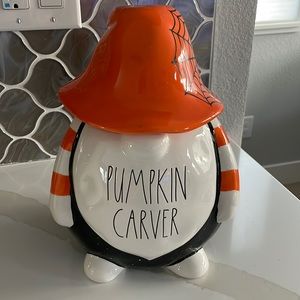 Rae Dunn Pumpkin Carver large treat jar, with original foam packaging